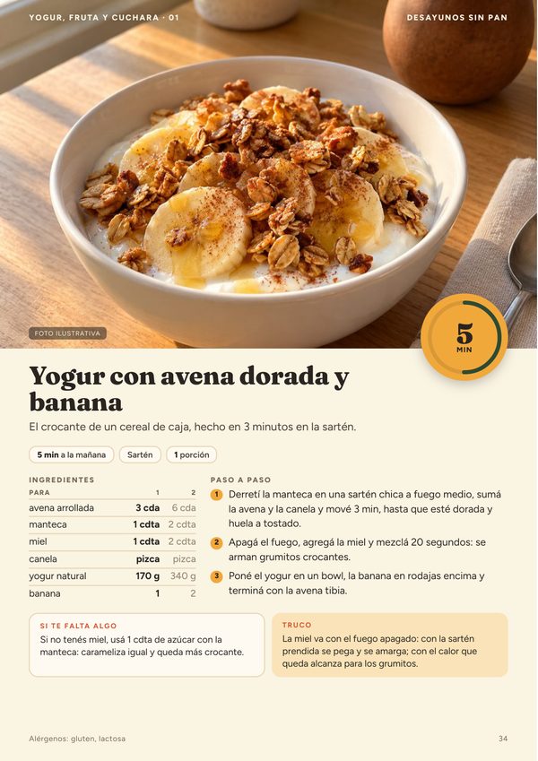 Yogur con avena dorada y banana