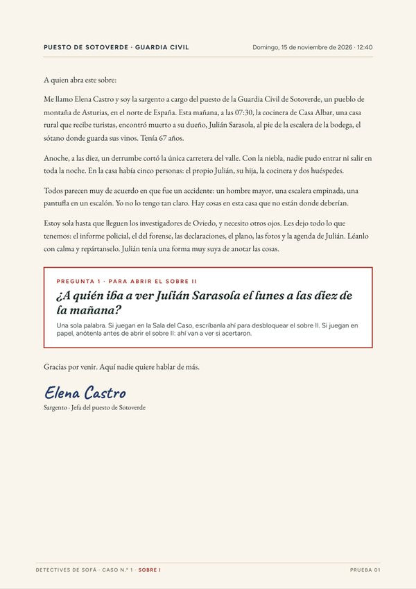 La carta de la sargento Castro, primera prueba del caso
